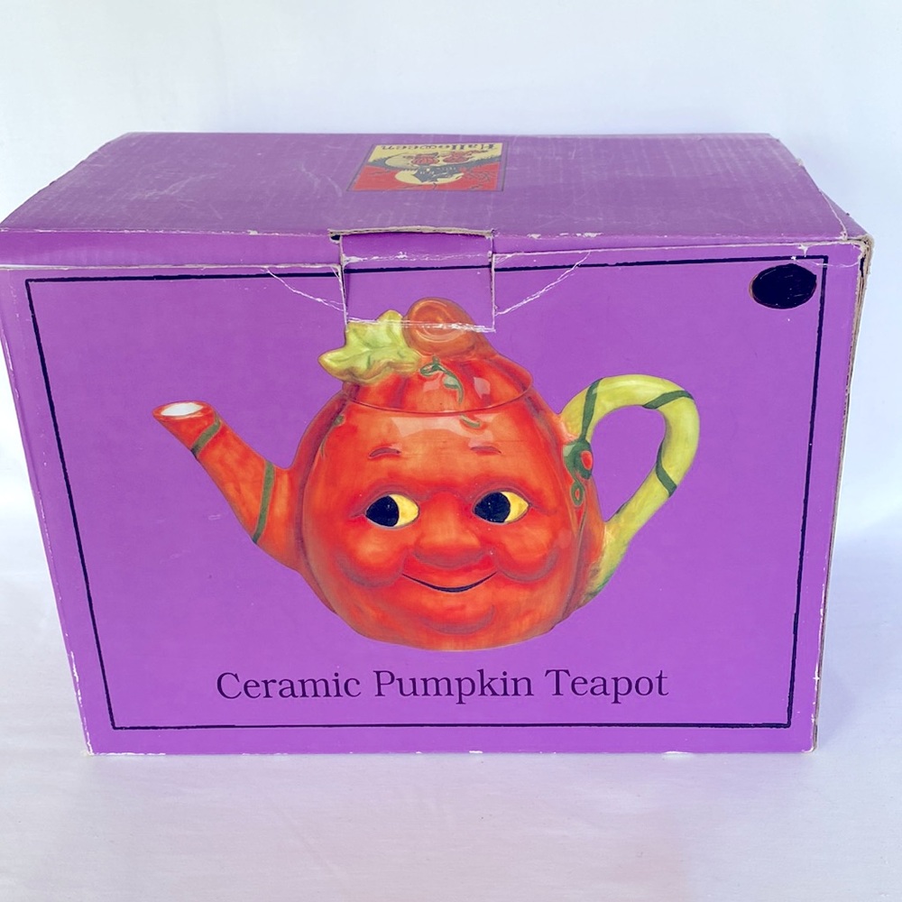 NIB Cracker Barrel Very Beautiful Ceramic Pumpkin  Teapot Orange - Picture 9 of 11